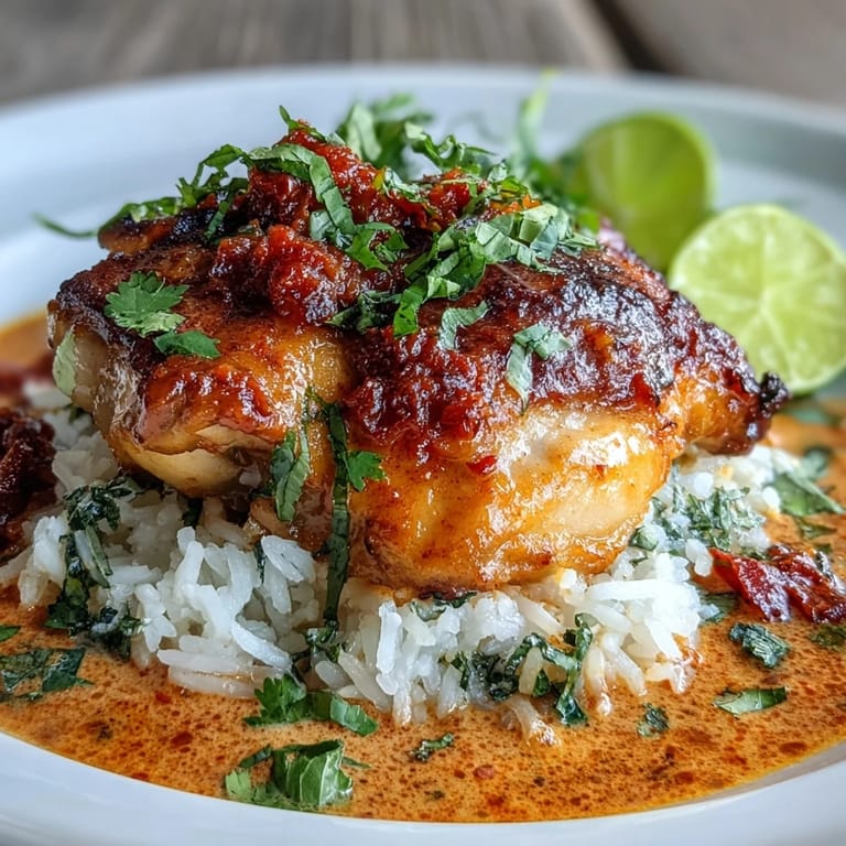 Oven-baked spicy chicken curry in a vibrant turmeric-ginger sauce, featuring juicy thighs and a perfect balance of heat and tang.