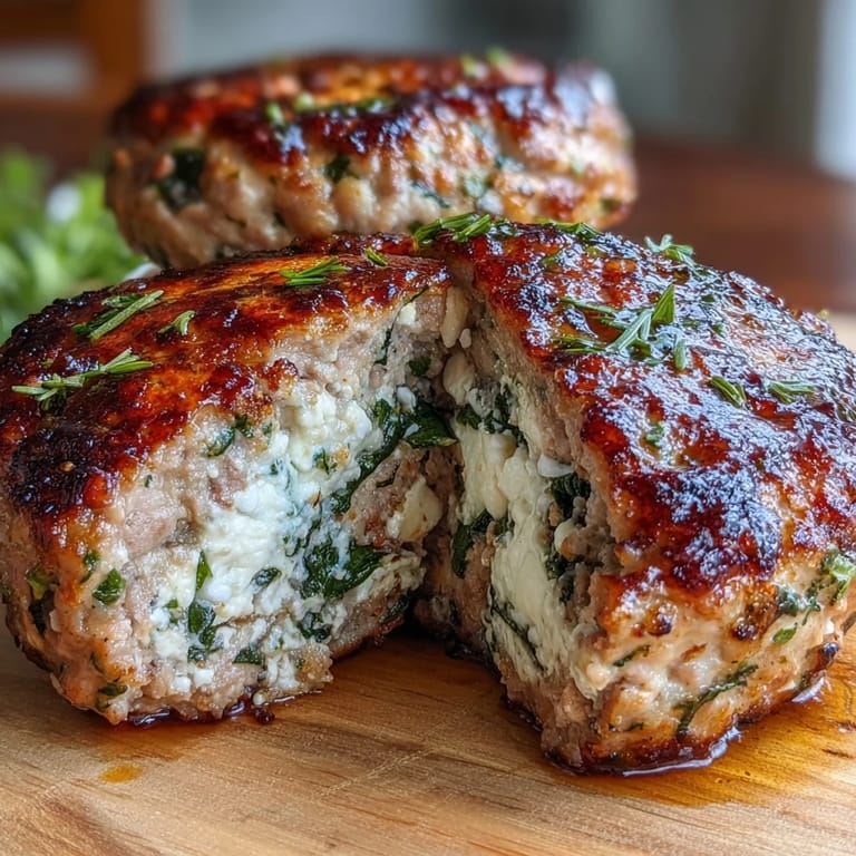 Golden-brown Greek turkey patties packed with spinach and feta, served hot from the skillet with a savory herb aroma.