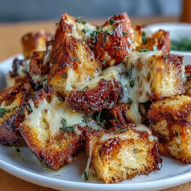 Homemade sourdough croutons tossed in garlic and herbs, adding texture and rich flavor to every spoonful of soup.  