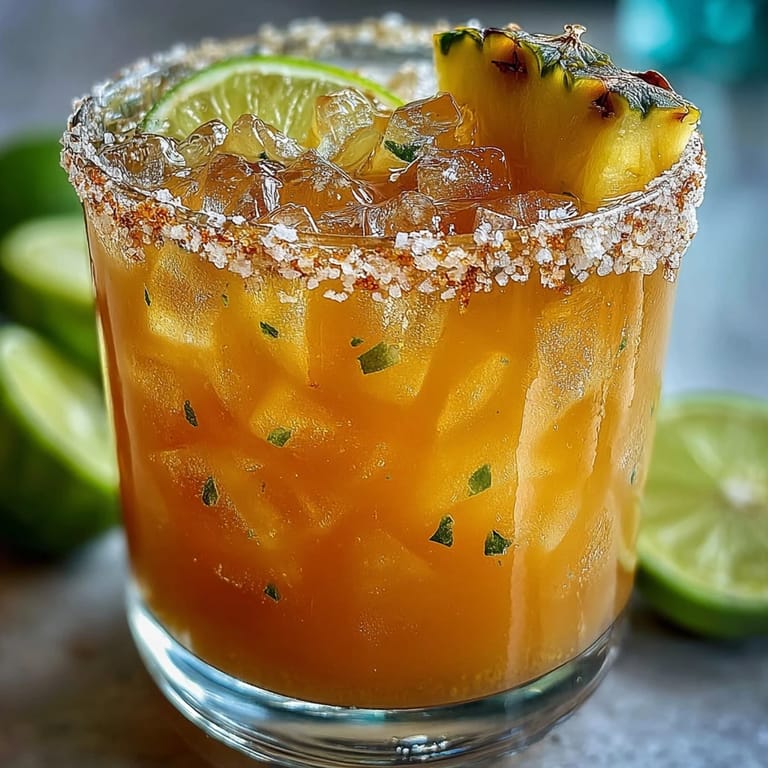 Refreshing alcohol-free pineapple margarita mocktail bursting with tropical flavors, served over ice with a salted rim and citrus garnish.