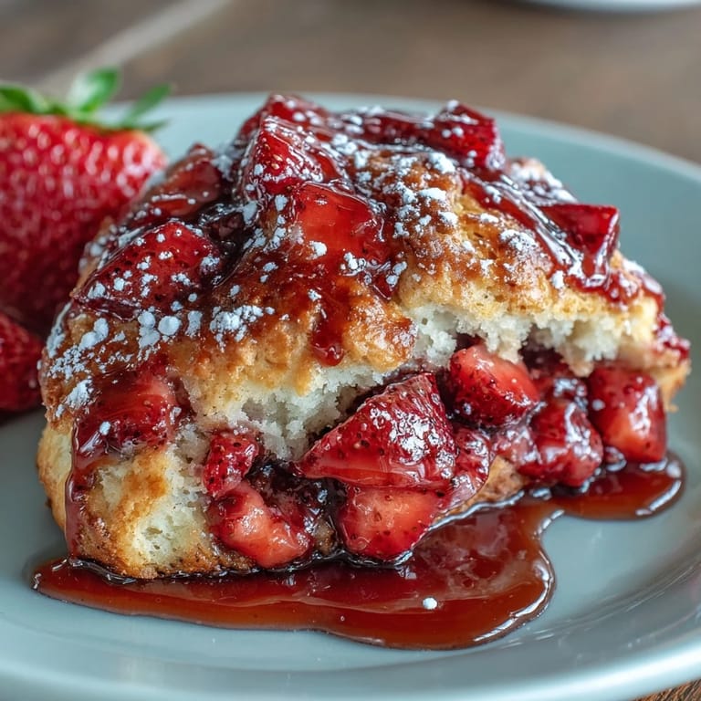 Buttery strawberry scones with lemon drizzle, perfect for a cozy breakfast or elegant brunch with mixed fresh berries.  