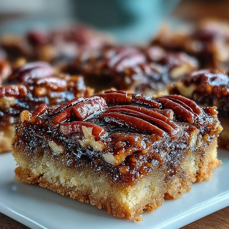 Rich and gooey Kentucky Derby pecan pie bars with toasted pecans and a hint of bourbon, ideal for festive dessert spreads.