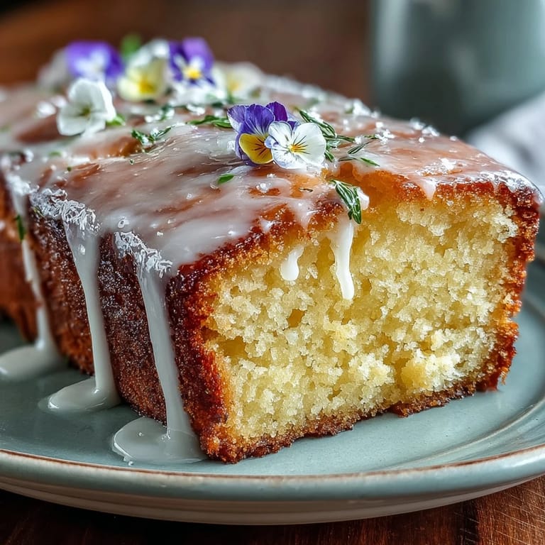 Bright lemon cake with refreshing drizzle glaze and colorful edible flowers, ideal Mothers Day treat for family gatherings.