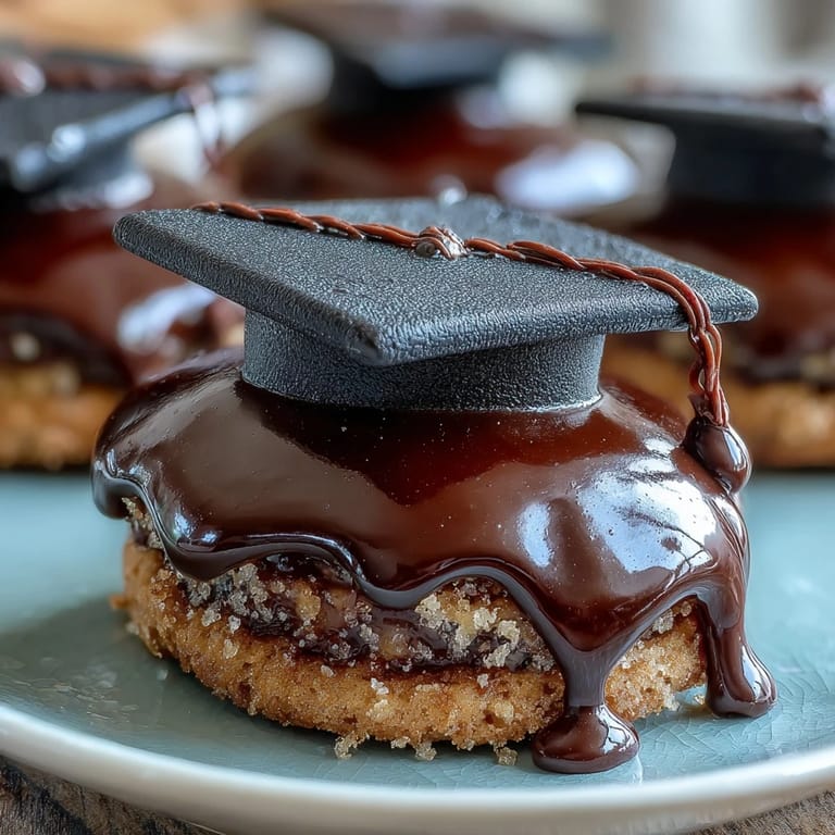 Easy fondant graduation cookies with mortarboard toppers, ideal for festive dessert tables.