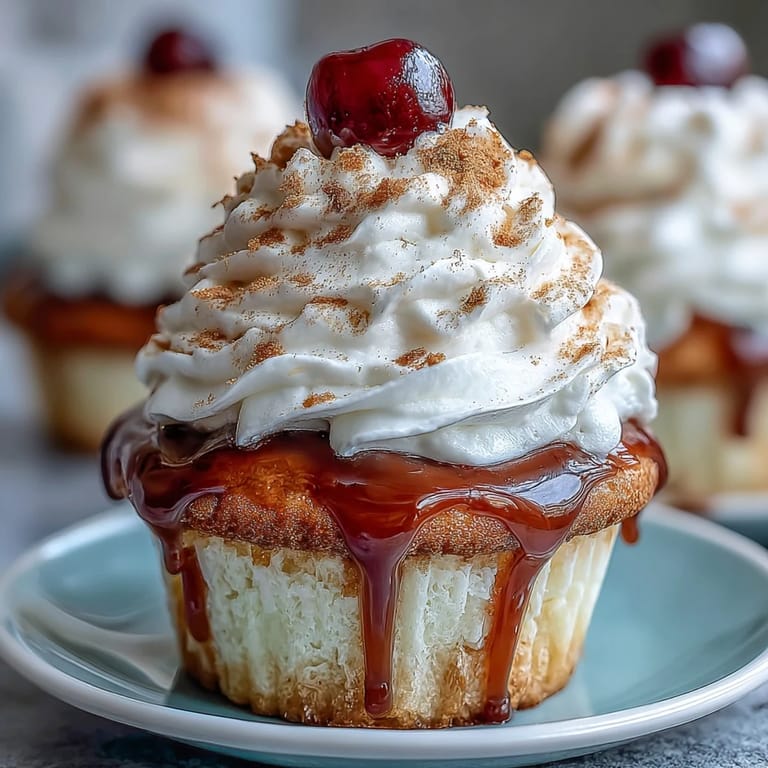 Delicate cupcakes drenched in a creamy three-milk mixture and finished with vanilla whipped cream, perfect for Mexican-inspired dessert celebrations.