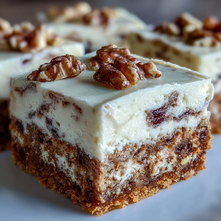 Irresistible layered dessert bars combining moist carrot cake, smooth cheesecake, and warm spices for the ultimate spring treat.