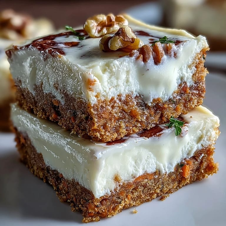 Beautifully marbled carrot cake cheesecake bars featuring golden carrot cake ribbons and creamy vanilla cheesecake in every bite.