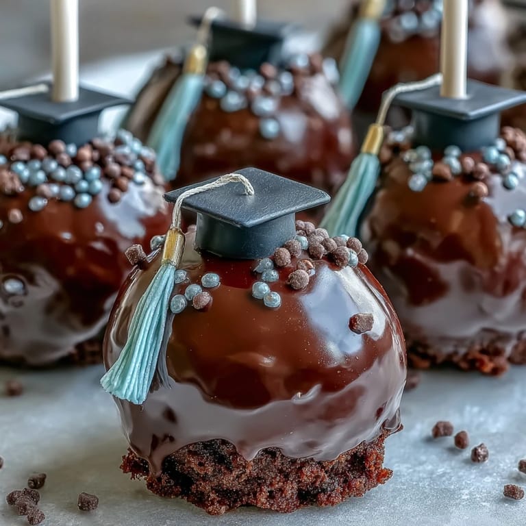 Delicious vanilla cake pops dipped in colored chocolate, decorated with sprinkles for a fun graduation treat.