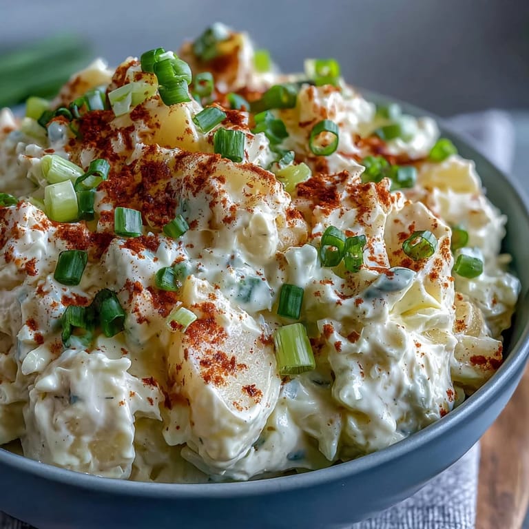 Classic Deviled Egg Potato Salad featuring chopped eggs, crunchy celery, and smoky paprika, ideal as a make-ahead side dish.  