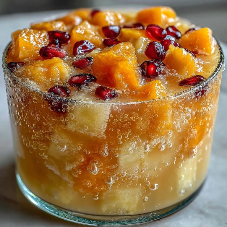 Tropical fruit punch featuring mango and pineapple juices with fizzy lemonade, garnished with fresh fruit slices.