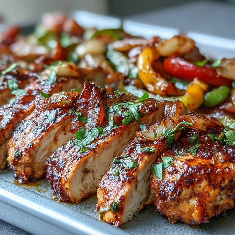 Juicy chicken fajitas roasted with smoky bell peppers and onions.