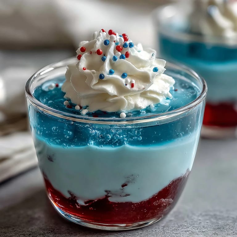 Bright red, white, and blue Firecracker Jello Shots, perfect for patriotic parties.