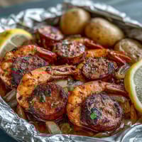 Grilled Crawfish Boil Foil Packets bursting with spicy crawfish, corn, potatoes, and sausage, all cooked together for a Southern feast.