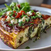 Spring Veggie Frittata with Asparagus and Goat Cheese, golden and fluffy, loaded with tender asparagus, zucchini, and creamy goat cheese.