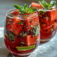 Watermelon Mint Vodka Spritz Mocktail with vibrant mint leaves and fresh lime slices, perfect for a refreshing summer drink.