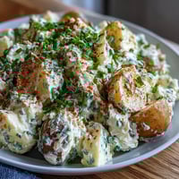 Creamy Classic Deviled Egg Potato Salad with tender potatoes and tangy mustard dressing, perfect for summer picnics and potlucks.  