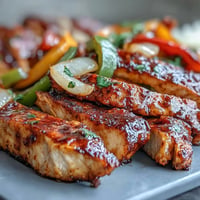 Sheet pan chicken fajitas with colorful peppers, ready for tortillas.